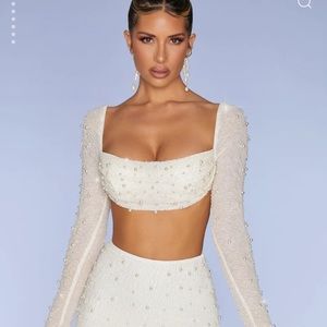 Oh Polly Beaded White Two Piece Set